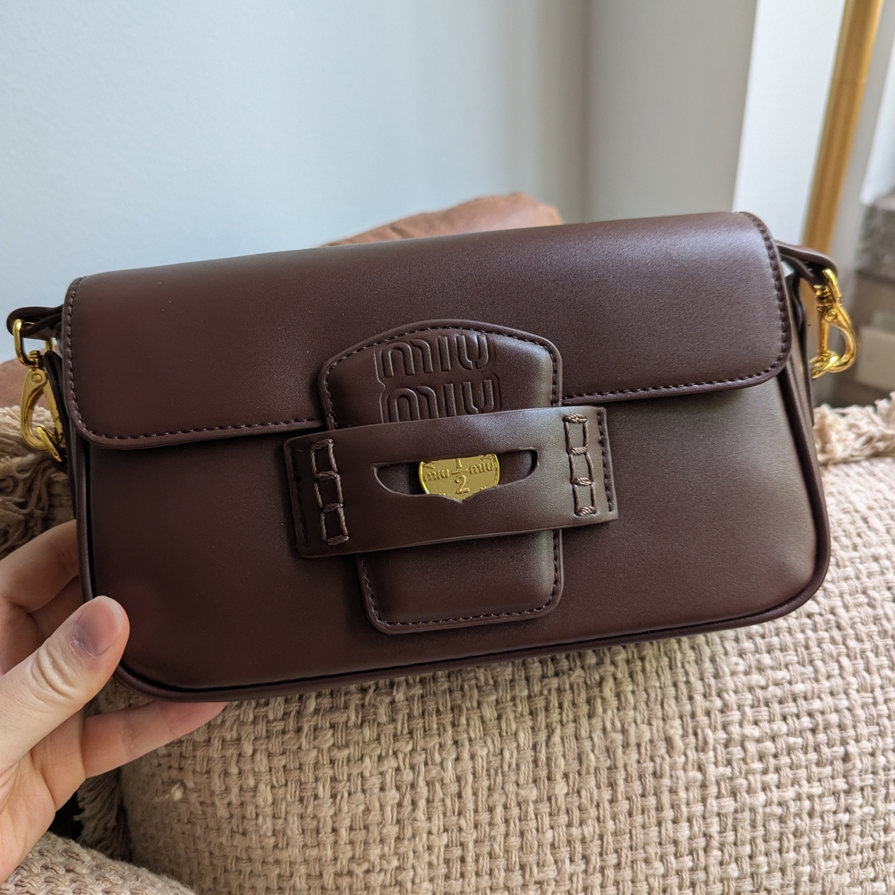 Miu - Inspired Brown Crossbody Bag with Gold Hardware
